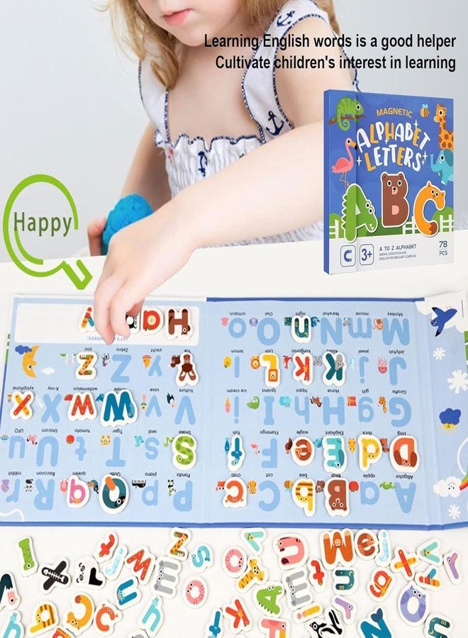 PLUSPOINT 78 Pieces Magnetic Alphabet Letters, A-Z Animal Learning Set with Magnetic Board & Spelling Guide with Uppercase & Lowercase ABC Letters, Educational Toy for Kids 3-6 Years - Image 4